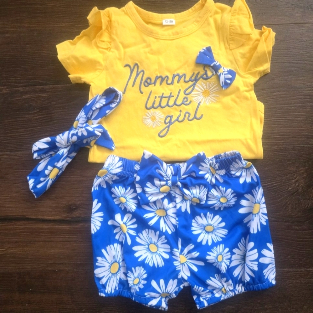 Yellow and Blue Floral Baby Outfit Set NWT